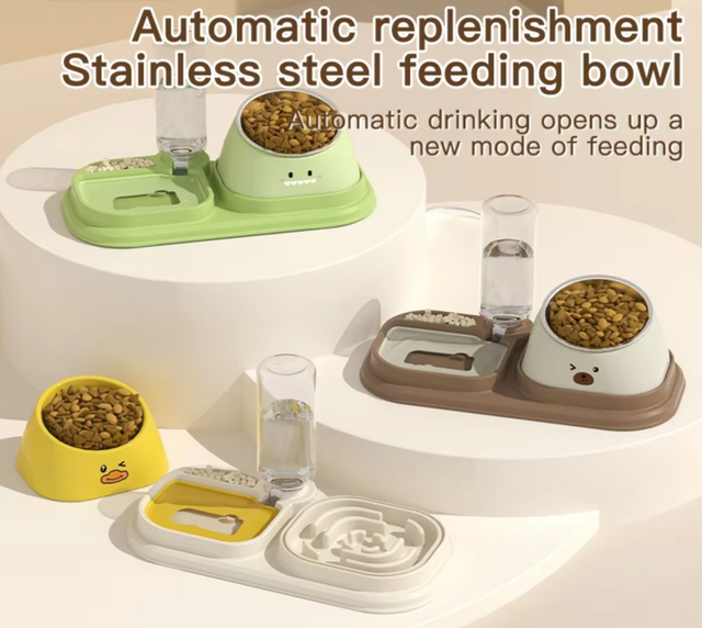 White CAt Food Bowl Set
