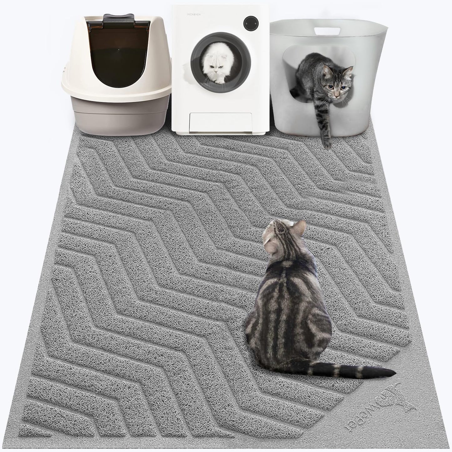 Wepet Cat Litter Box Mat(No. 02-2), Kitty Premium PVC Pad, Durable Trapping Rug, Phthalate Free, Urine-Resistant, Scatter Control, L 35 X 23, Grey