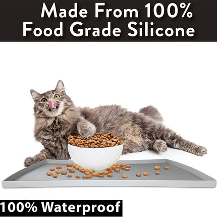 Catguru Cat Food Mat, Small & Large Pet Food Mat, 100% Waterproof Cat Mat for Food and Water, Silicone Mat for Cat Bowls, Non-Slip Mat for Cat Food and Water Bowl or Cat Water Fountain (Small, Gray)