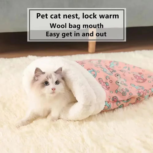 Automatic Warming Cat Bed Soft Plush Cat Winter Warmer Sleeping Bag Indoor Cat Sleeping Bag Cute Pet Kitten Litter Bed