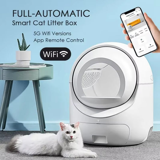 Fully Automatic Pet Cat Litter Box Large Space Anti-Splash Smart Cat Litter Box 5G WIFI Remote Control Closed Cat Toilet