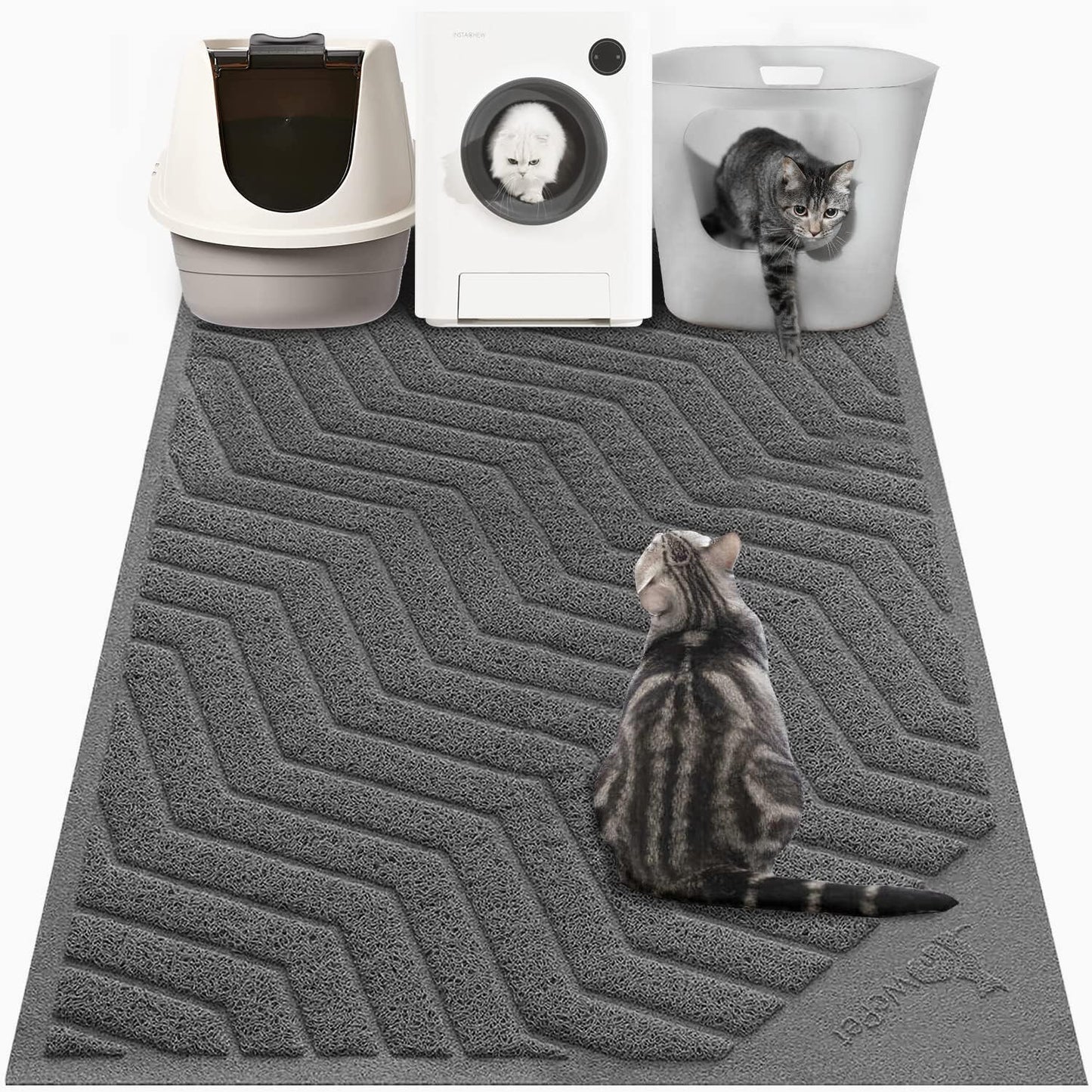 Wepet Cat Litter Box Mat(No. 02-2), Kitty Premium PVC Pad, Durable Trapping Rug, Phthalate Free, Urine-Resistant, Scatter Control, L 35 X 23, Grey