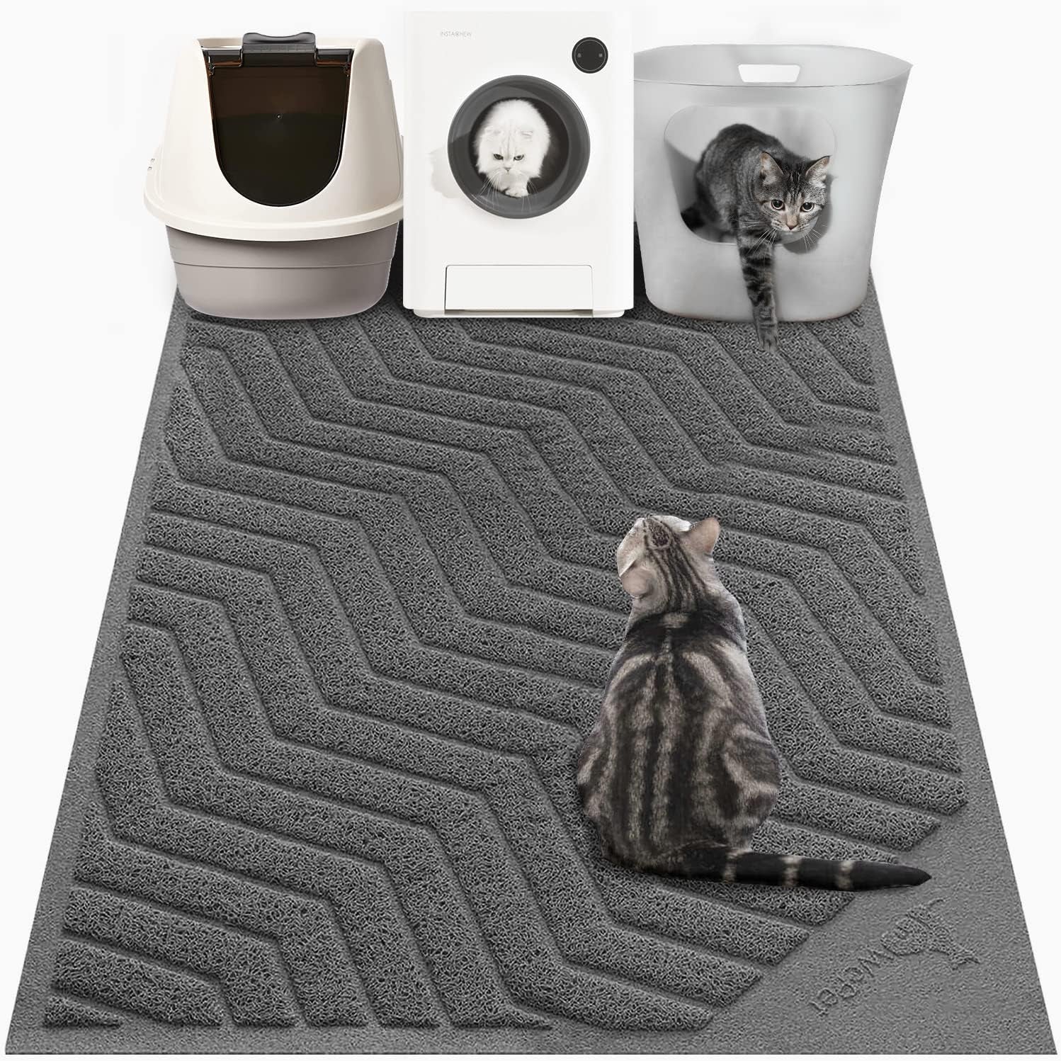 Wepet Cat Litter Box Mat(No. 02-2), Kitty Premium PVC Pad, Durable Trapping Rug, Phthalate Free, Urine-Resistant, Scatter Control, L 35 X 23, Grey