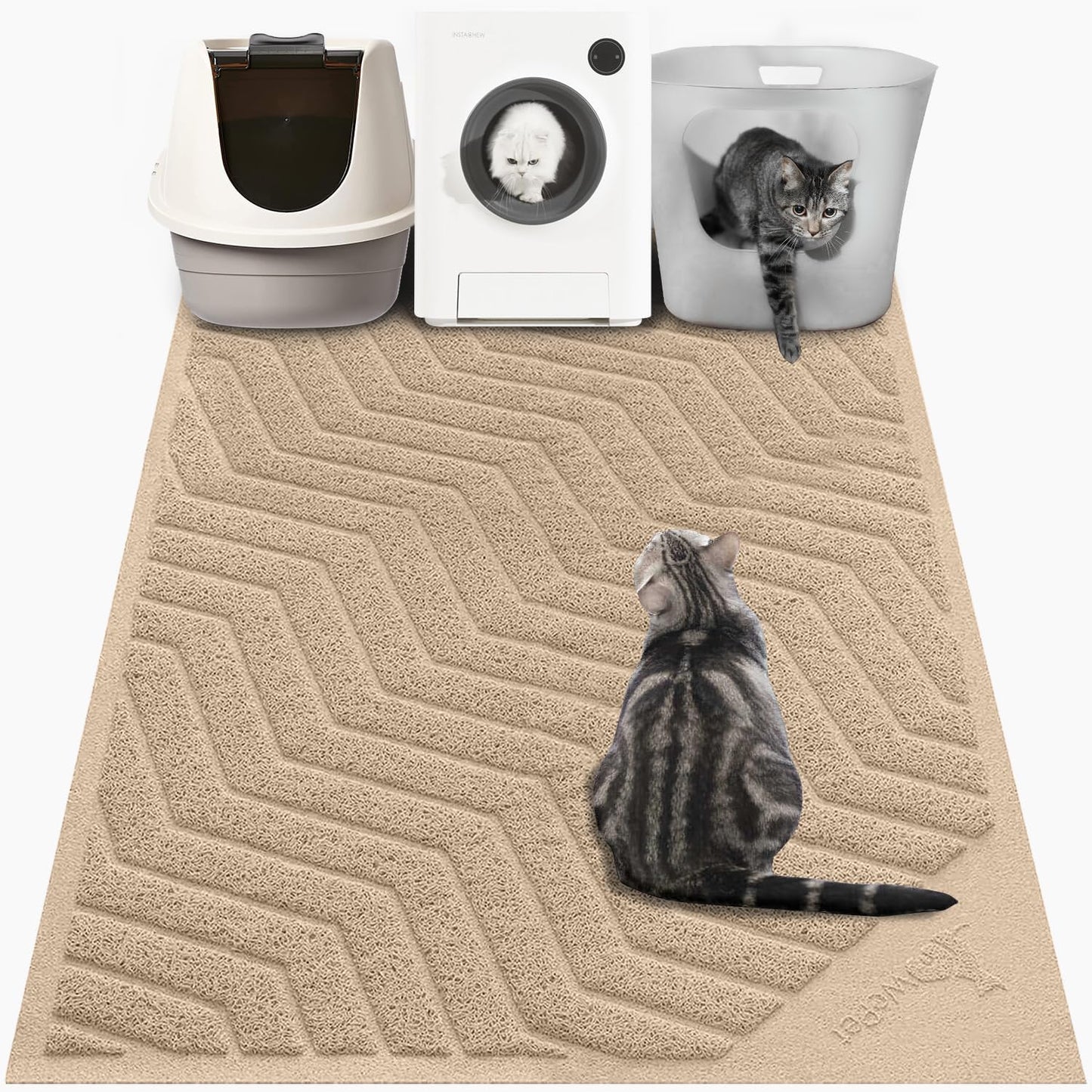 Wepet Cat Litter Box Mat(No. 02-2), Kitty Premium PVC Pad, Durable Trapping Rug, Phthalate Free, Urine-Resistant, Scatter Control, L 35 X 23, Grey