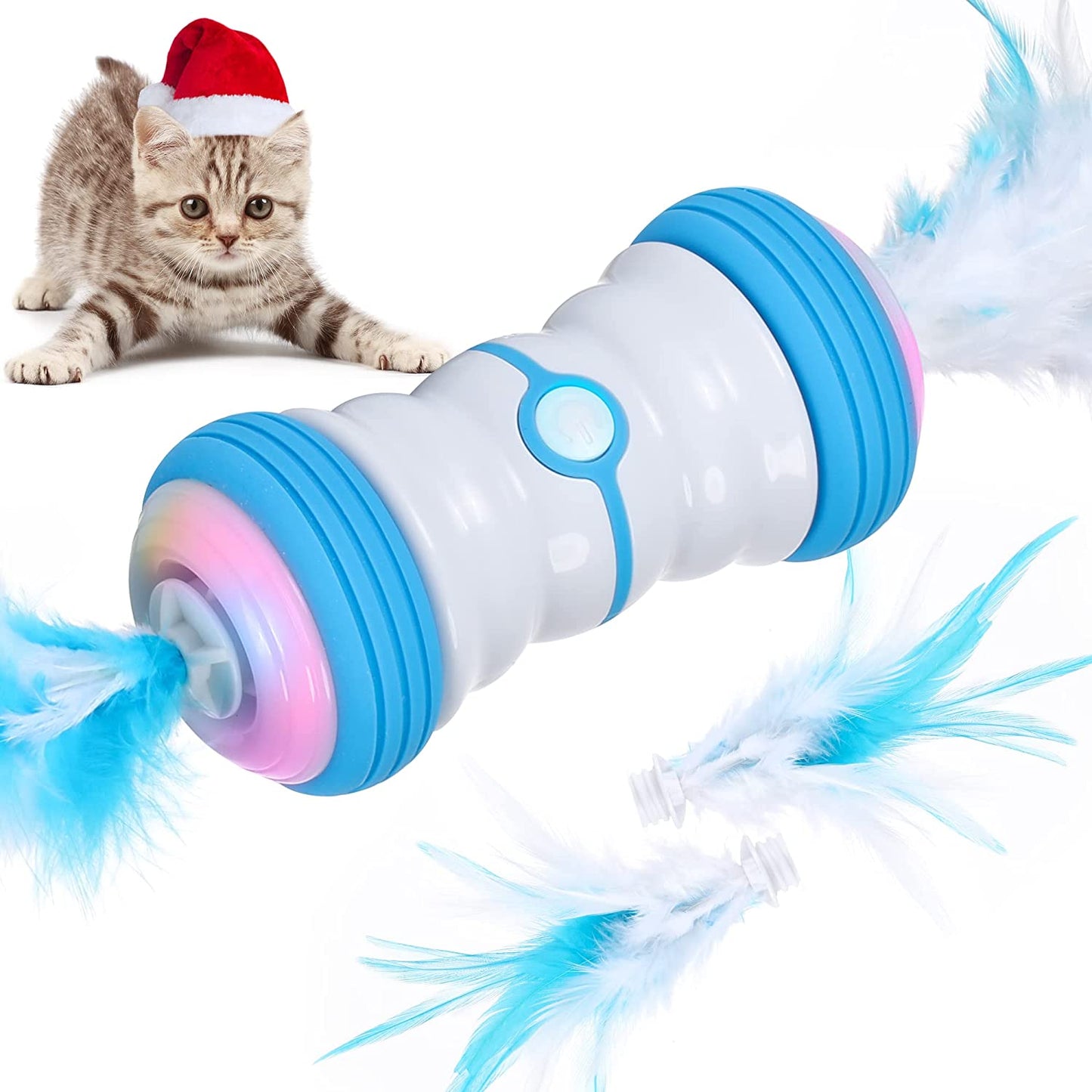 Christmas Interactive Cat Toys for Indoor Cats, Electric Automatic Robotic Cat Feather Toy, Rechargeable Two Speed Self-Rotating Cat Toy with Colorful LED Light, Fun Motion Toy for Cat Kitten Exercise