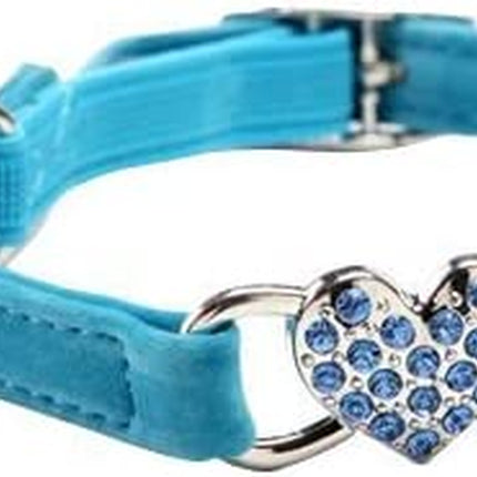 CHUKCHI Pink Soft Velvet Safe Cat Adjustable Collar with Crystal Heart Charm and Bells 8-11 Inches(Black+Red+Pink+Blue)