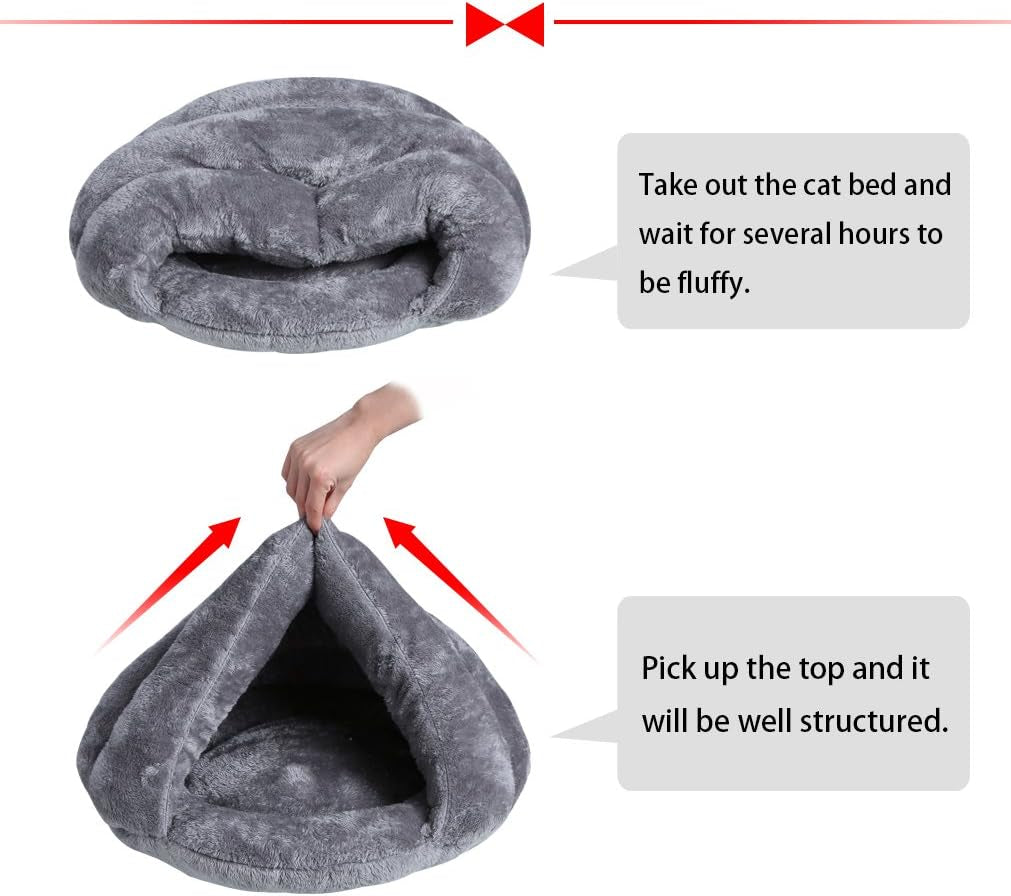 Soft Warm Cat Bed for Winter Cat Tent Self-Warming Sleeping Bed for Cats Fleece Pet Cave Bed for Winter Pets Puppy Indoor Pet Triangle Nest (Grey)