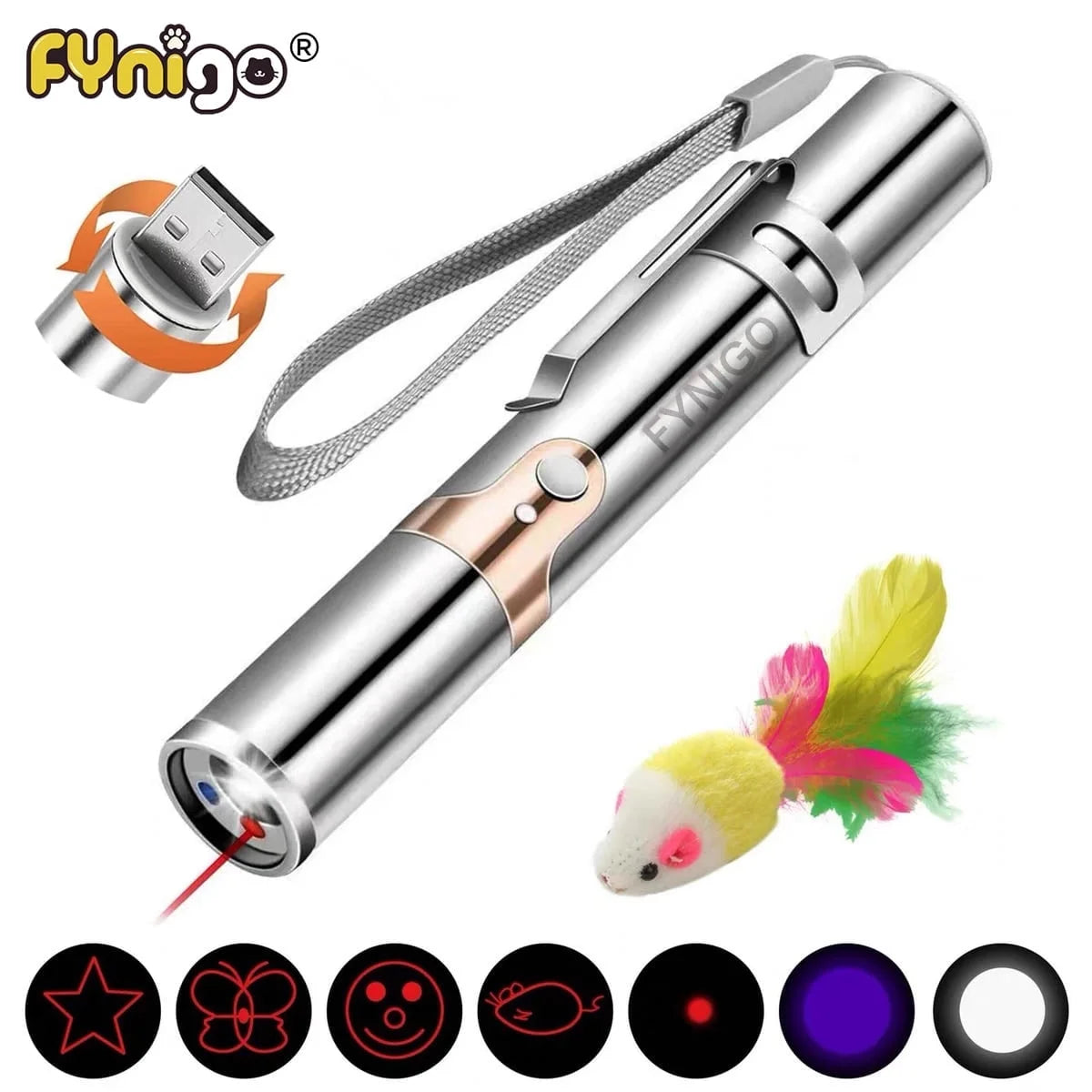 Cat Laser Pointer Toy Rechargeable,Interactive Toy for Cat Kitten Dog with a Mouse Toy,Silver