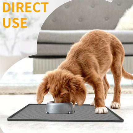 Silicone Paw Print Dog Feeding Mat, Anti-Overflow Raised Edge Pet Placemat for Dog Food and Water Bowl