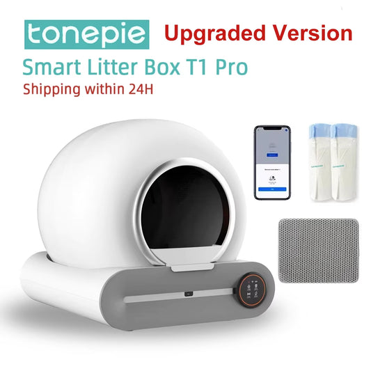 【English Version】Tonepie Automatic Smart Cat Litter Box Self Cleaning App Control Pet Toilet Litter Tray Ionic Deodorizer 65L