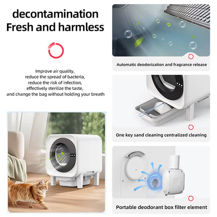 Self-Cleaning Cat Litter Box Integrated Protection Automatic Cat Litter Box for Multi Cats Extra Large/Odor Removal/App Control