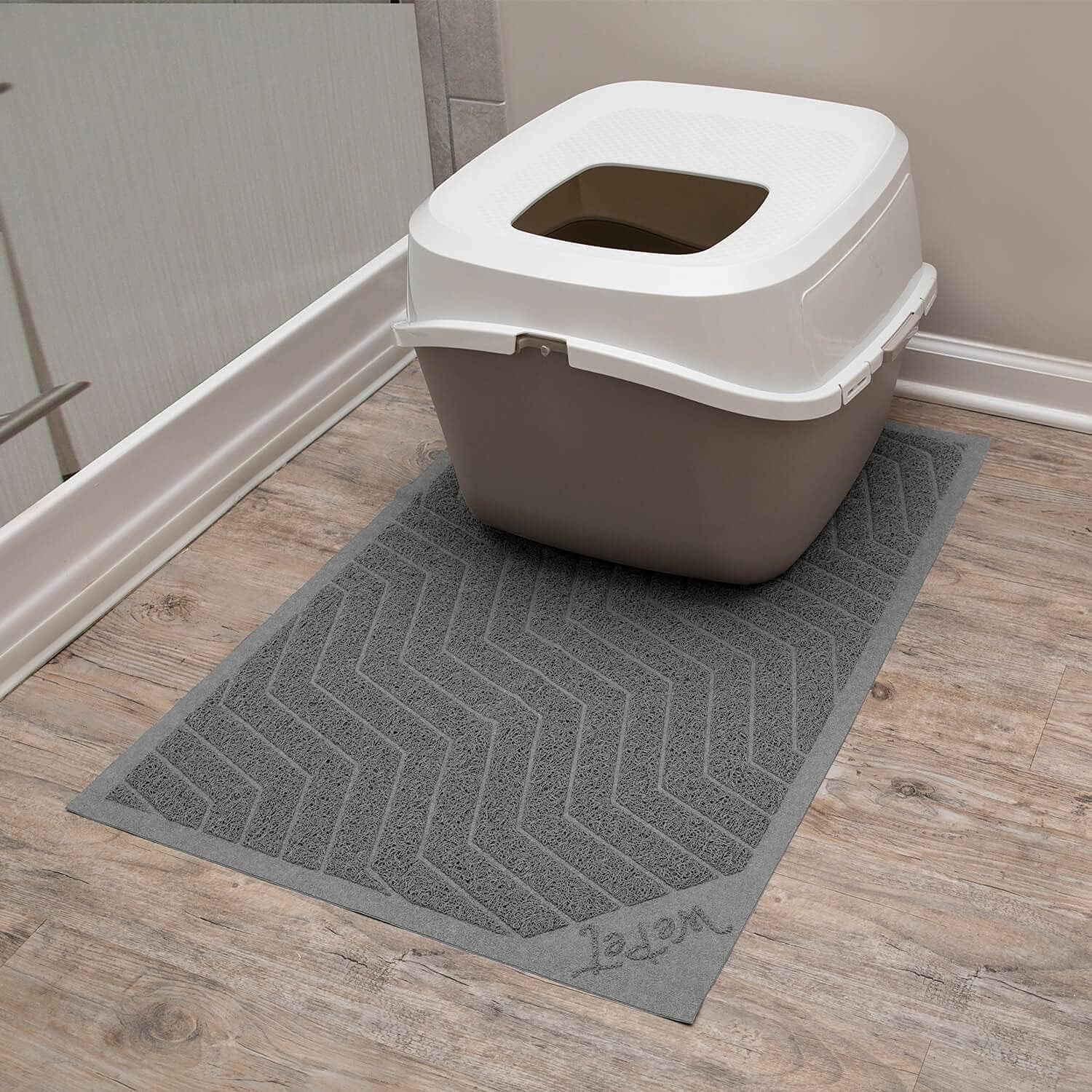 Wepet Cat Litter Box Mat(No. 02-2), Kitty Premium PVC Pad, Durable Trapping Rug, Phthalate Free, Urine-Resistant, Scatter Control, L 35 X 23, Grey