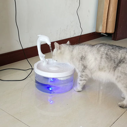 Pet Cat Water Dispenser LED Light USB Dolphin Shaped Water Fountain Feeder Drinker Automatic Drinking Fountain for Cats Dogs