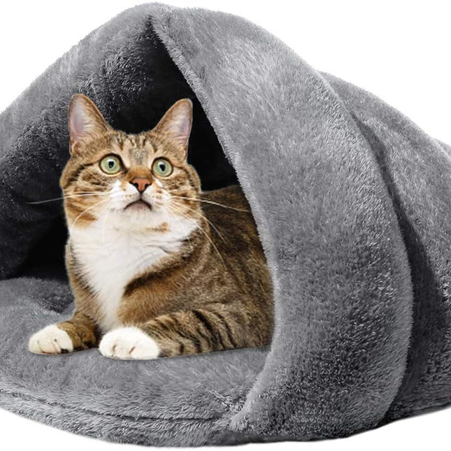 Soft Warm Cat Bed for Winter Cat Tent Self-Warming Sleeping Bed for Cats Fleece Pet Cave Bed for Winter Pets Puppy Indoor Pet Triangle Nest (Grey)