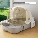 "Deluxe Oversized Enclosed Cat Litter Box with Innovative Flip Cover - Splash-Proof, Odor-Proof, and Convenient Poop Drawer Design for Cozy Cat Comfort"