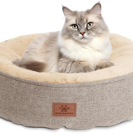 Cat Beds for Indoor Cats,Kitten Bed,Dog Bed for Extra Small Dogs Breeds,Puppy Kennel Bed, Comfy Durable Pet Sleeping Bed, Washable Roun Cat Bed & Non-Slip Bottom, Size 18"L X 18"W X 6.5"Th