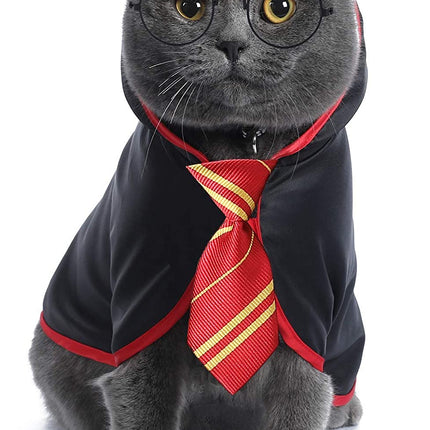 Adorable Red Wizard Cat Halloween Costume for Small Dogs and Kittens - Perfect Anime-Inspired Outfit!