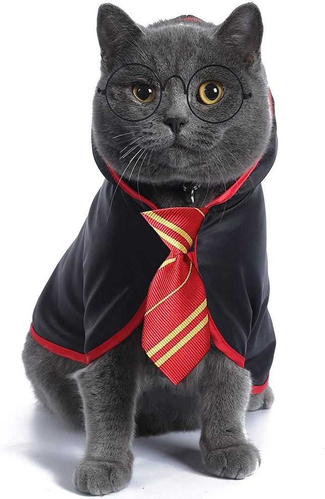 Adorable Red Wizard Cat Halloween Costume for Small Dogs and Kittens - Perfect Anime-Inspired Outfit!