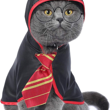 Adorable Red Wizard Cat Halloween Costume for Small Dogs and Kittens - Perfect Anime-Inspired Outfit!