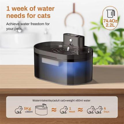 2.2L Wireless Charging Induction Cat and Dog Water Feeder Charging Automatic Induction Pet Drinking Bowl Large Capacity Drinker