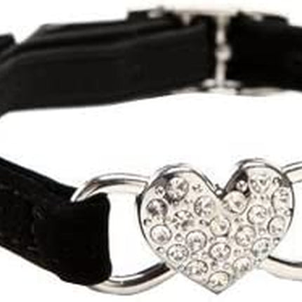 CHUKCHI Pink Soft Velvet Safe Cat Adjustable Collar with Crystal Heart Charm and Bells 8-11 Inches(Black+Red+Pink+Blue)