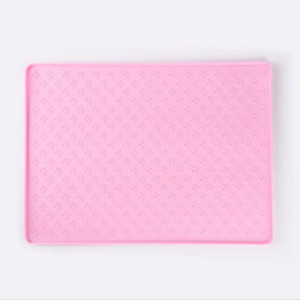 Silicone Paw Print Dog Feeding Mat, Anti-Overflow Raised Edge Pet Placemat for Dog Food and Water Bowl