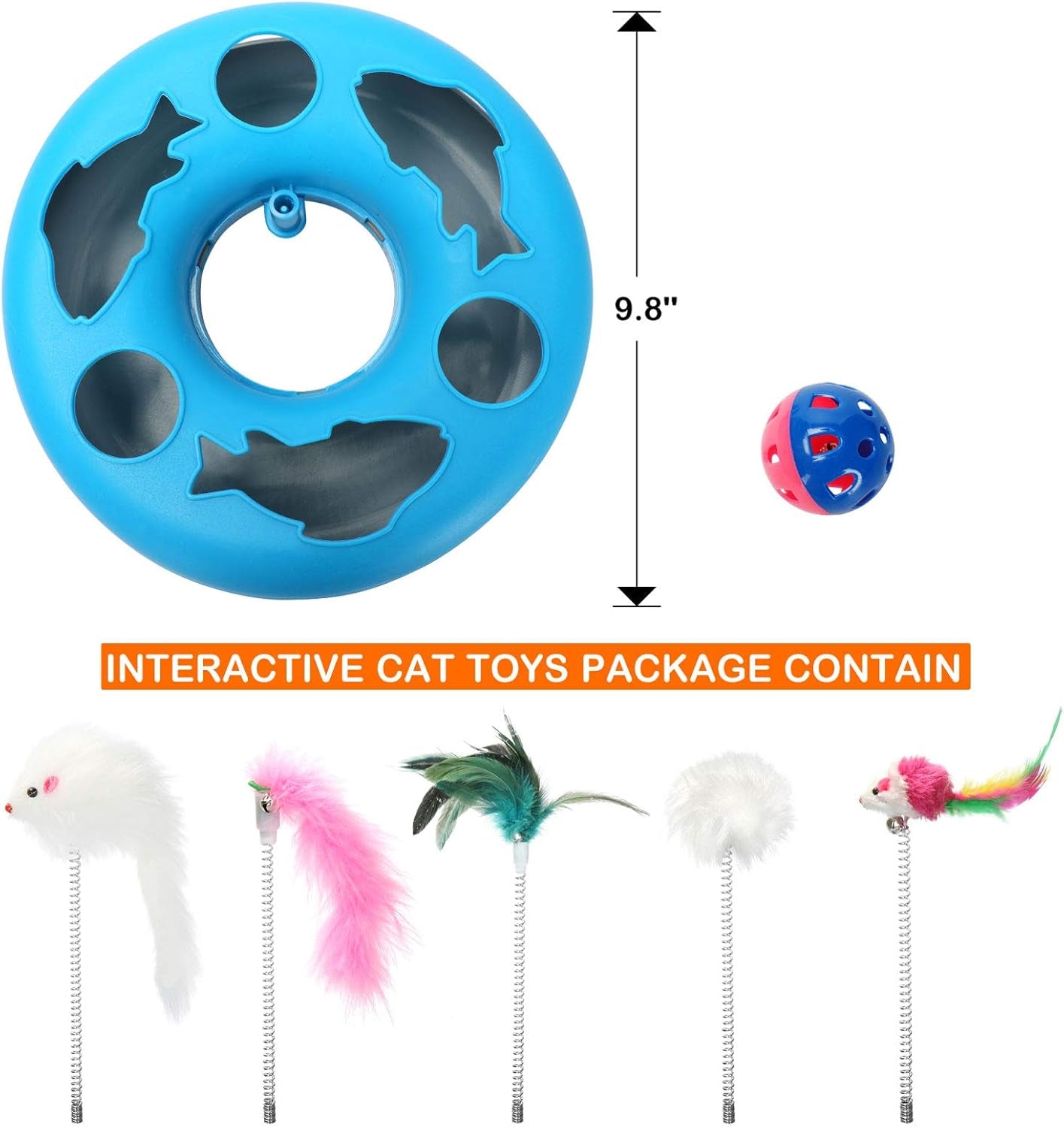 3 in 1 Cat Toys, Cat Toys for Indoor Cats, Spring Pet Toy with Exercise Balls Teaser Mouse, Interactive Cat Toy with 5 Removable Spring Replacements - Blue