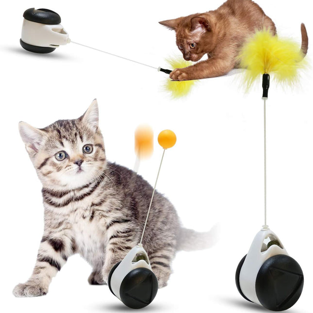 Interactive Catnip Roller Toy for Indoor Cats - Fun Chasing Toy with Feather Ball (Black)