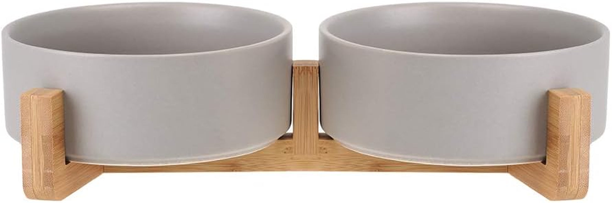 Grey Ceramic Cat Dog Bowl Dish with Wood Stand No Spill Pet Food Water Feeder Cats Small Dogs Set of 2