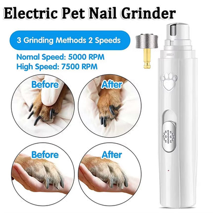 Electric Pet Nail Grinder USB Rechargeable Pet Nail Clipper with Polisher Wheel 2-Speed Pet Nail Trimmer for Small/Large Cat Dog