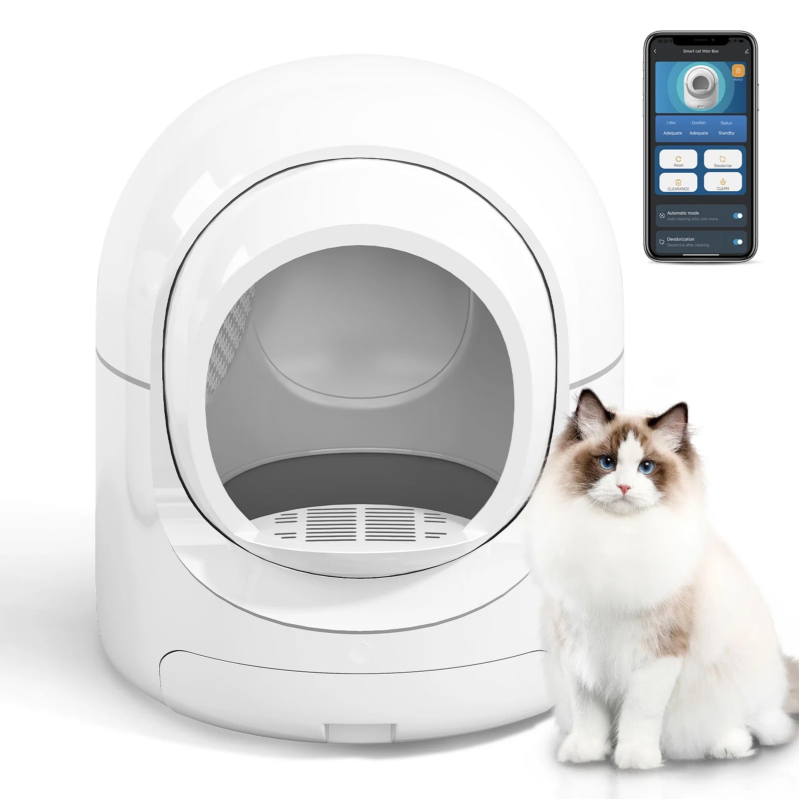 85L Self Cleaning Litter Box,Automatic Litter Box with App Control,Odor Removal,White