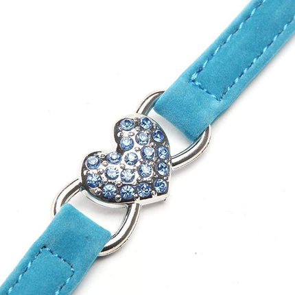 CHUKCHI Pink Soft Velvet Safe Cat Adjustable Collar with Crystal Heart Charm and Bells 8-11 Inches(Black+Red+Pink+Blue)