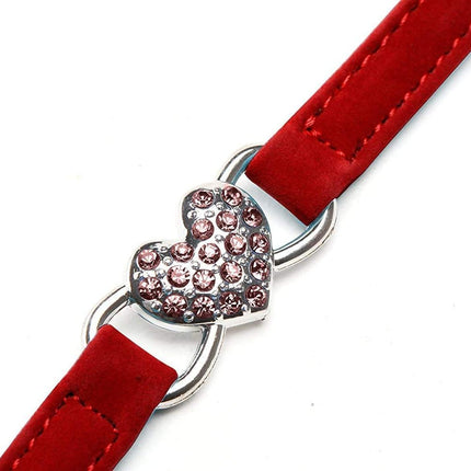 CHUKCHI Pink Soft Velvet Safe Cat Adjustable Collar with Crystal Heart Charm and Bells 8-11 Inches(Black+Red+Pink+Blue)
