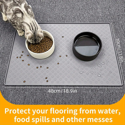 Silicone Paw Print Dog Feeding Mat, Anti-Overflow Raised Edge Pet Placemat for Dog Food and Water Bowl