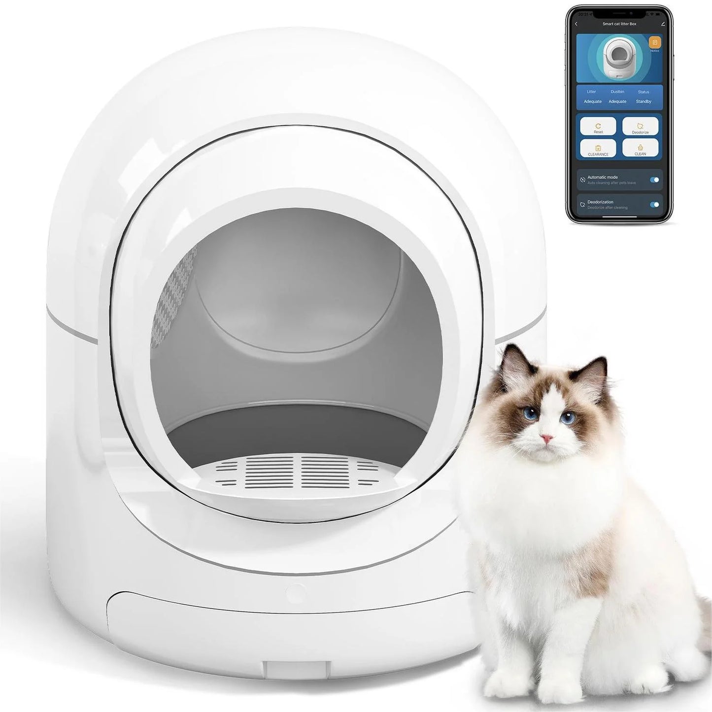 85L Self Cleaning Litter Box,Automatic Litter Box with App Control,Odor Removal,White