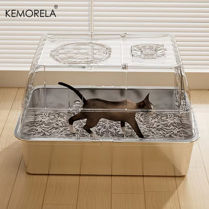 KEMORELA Stainless Steel Cat Litter Box Xlextra Large Litter Box for Big Cats Enclosed Removable with High Sided Enclosure Scoop