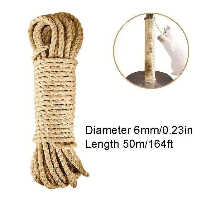50M/164Ft Natural Sisal Rope Cat Scratcher Rope Tree Scratching DIY Toy Paw Claw Furniture Protector Scratching Post