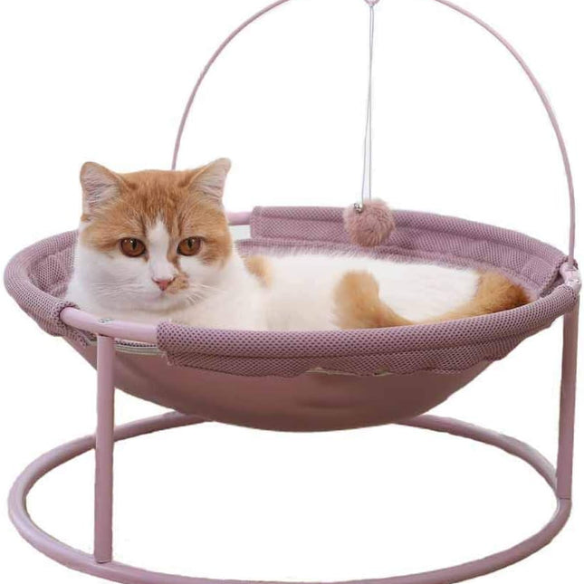 Cat Hammock Elevated Cat Bed with Steel Frame and Teaser Toy Ball, Detachable Washable and Cozy Hammock for Indoor Lounge