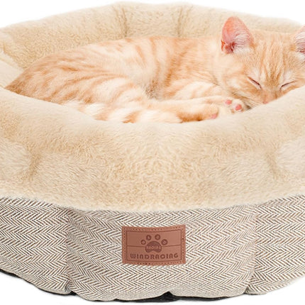 Cat Beds for Indoor Cats,Kitten Bed,Dog Bed for Extra Small Dogs Breeds,Puppy Kennel Bed, Comfy Durable Pet Sleeping Bed, Washable Roun Cat Bed & Non-Slip Bottom, Size 18"L X 18"W X 6.5"Th