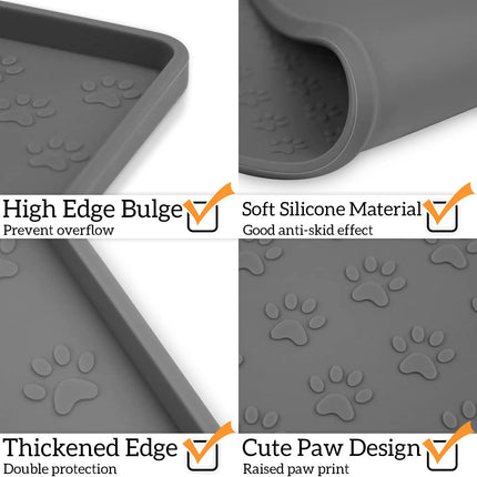 Silicone Paw Print Dog Feeding Mat, Anti-Overflow Raised Edge Pet Placemat for Dog Food and Water Bowl