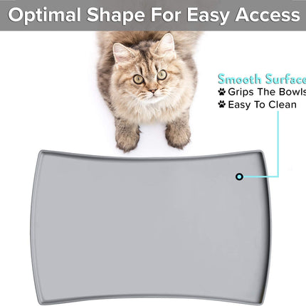 Catguru Cat Food Mat, Small & Large Pet Food Mat, 100% Waterproof Cat Mat for Food and Water, Silicone Mat for Cat Bowls, Non-Slip Mat for Cat Food and Water Bowl or Cat Water Fountain (Small, Gray)