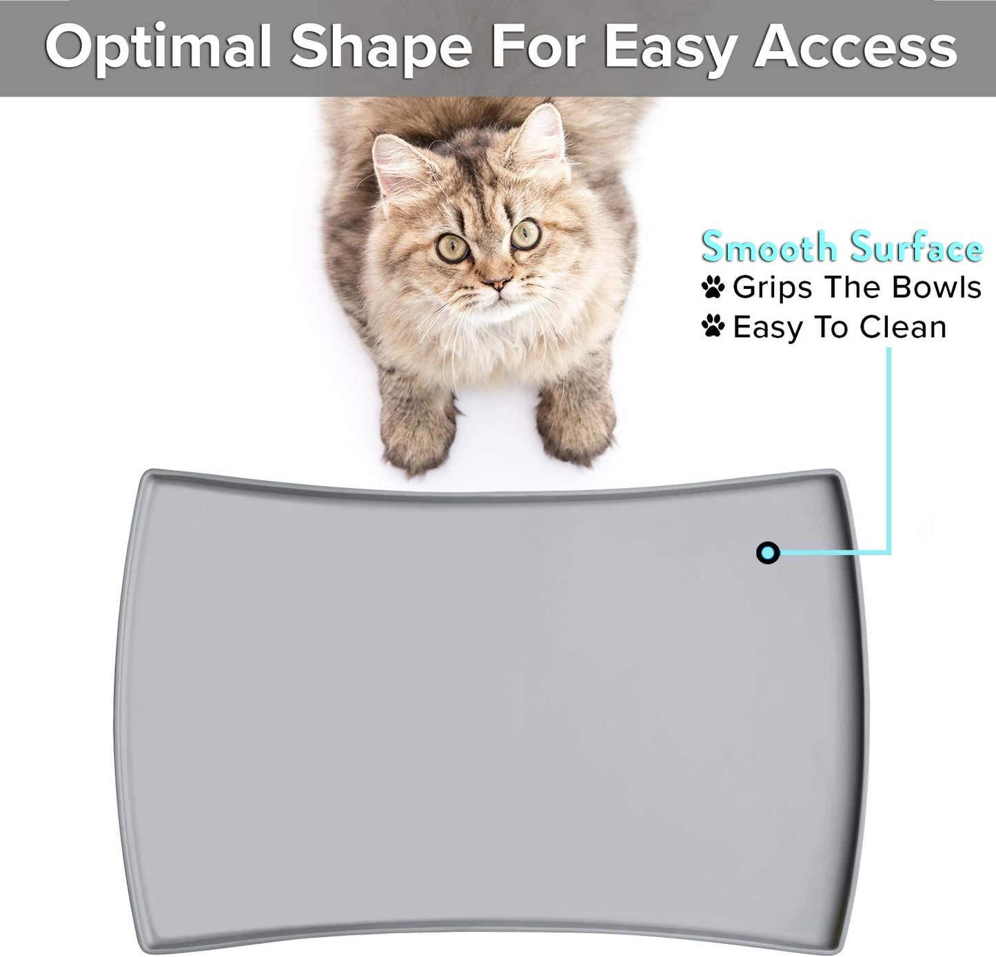 Catguru Cat Food Mat, Small & Large Pet Food Mat, 100% Waterproof Cat Mat for Food and Water, Silicone Mat for Cat Bowls, Non-Slip Mat for Cat Food and Water Bowl or Cat Water Fountain (Small, Gray)