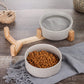 Grey Ceramic Cat Dog Bowl Dish with Wood Stand No Spill Pet Food Water Feeder Cats Small Dogs Set of 2