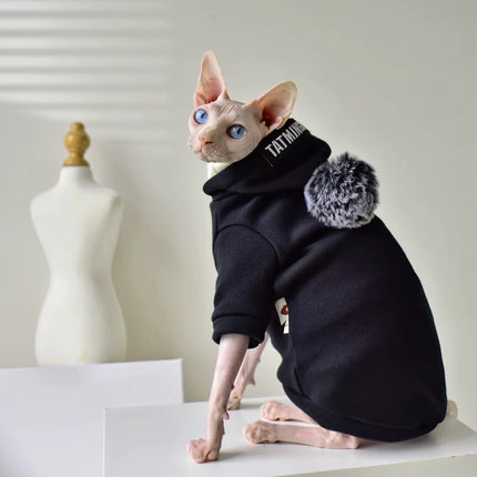 Pet Cat Hooded Sweater Thickened Warm for Winter Sphinx Hairless Cat Clothes Kitty Small Dog Clothes