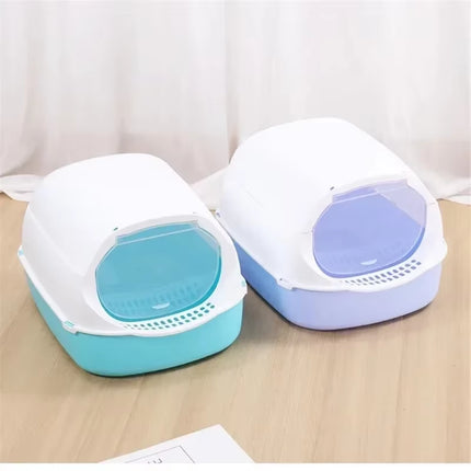 Semi-Enclosed Cat Litter Box Kitty Sandbox Splashproof Cat Tray Cat Toilet Cleaning Basin Supplies Pet Toilet Kitten Tray Bedpan