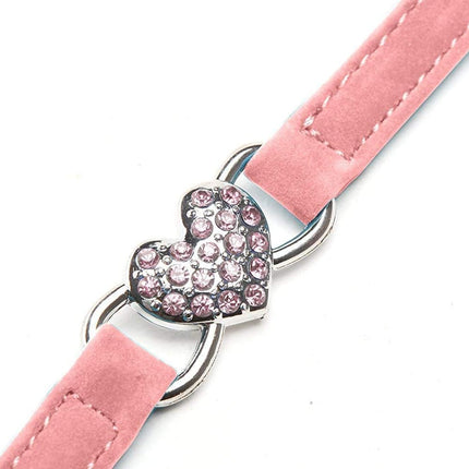 CHUKCHI Pink Soft Velvet Safe Cat Adjustable Collar with Crystal Heart Charm and Bells 8-11 Inches(Black+Red+Pink+Blue)