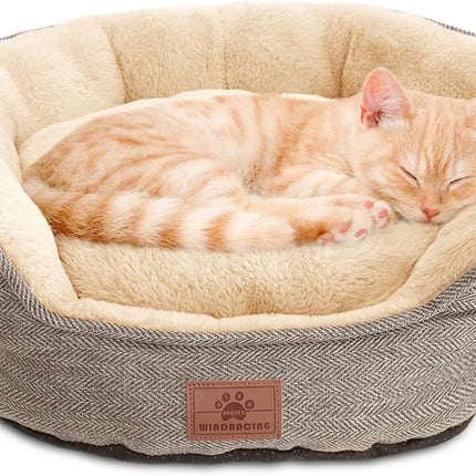Cat Beds for Indoor Cats,Kitten Bed,Dog Bed for Extra Small Dogs Breeds,Puppy Kennel Bed, Comfy Durable Pet Sleeping Bed, Washable Roun Cat Bed & Non-Slip Bottom, Size 18"L X 18"W X 6.5"Th