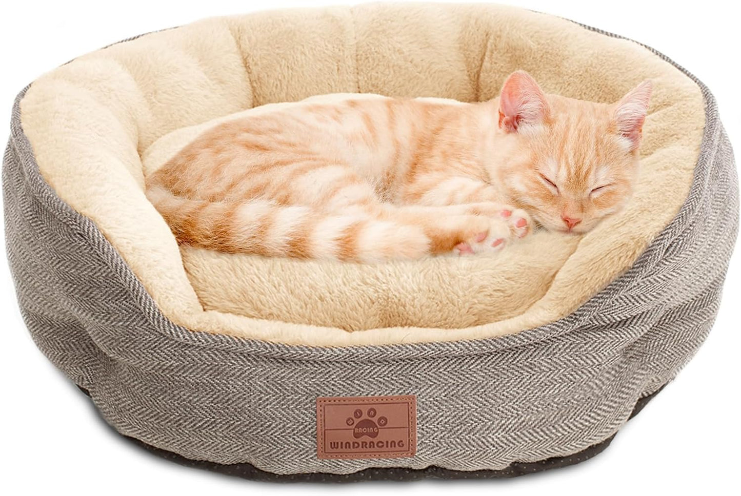 Cat Beds for Indoor Cats,Kitten Bed,Dog Bed for Extra Small Dogs Breeds,Puppy Kennel Bed, Comfy Durable Pet Sleeping Bed, Washable Roun Cat Bed & Non-Slip Bottom, Size 18"L X 18"W X 6.5"Th