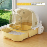 "Deluxe Oversized Enclosed Cat Litter Box with Innovative Flip Cover - Splash-Proof, Odor-Proof, and Convenient Poop Drawer Design for Cozy Cat Comfort"