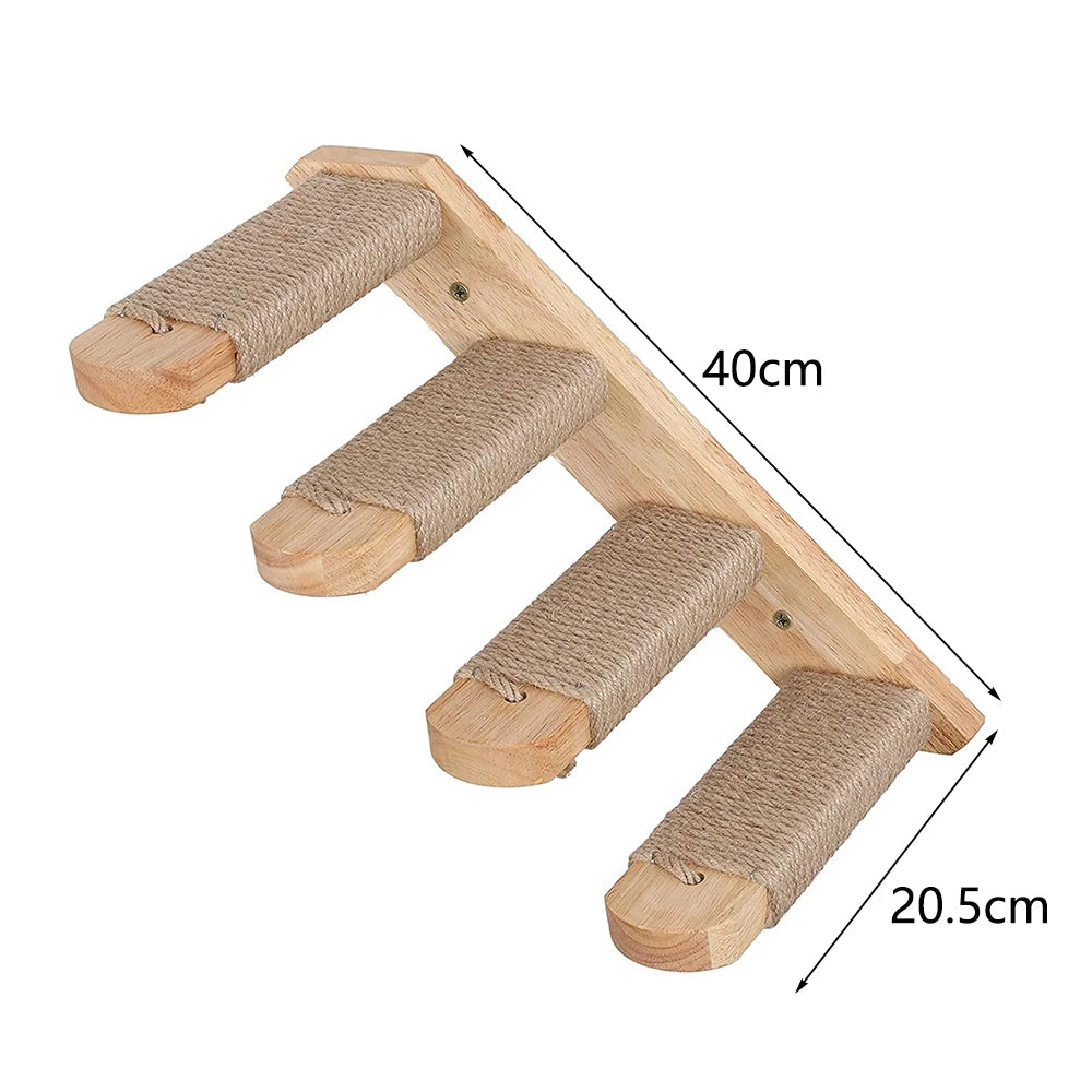 Cat Climbing Shelf Wall Mounted Four Step Stairway with Sisal Scratching Post for Cats Tree Tower Platform Jumping Pet Furniture